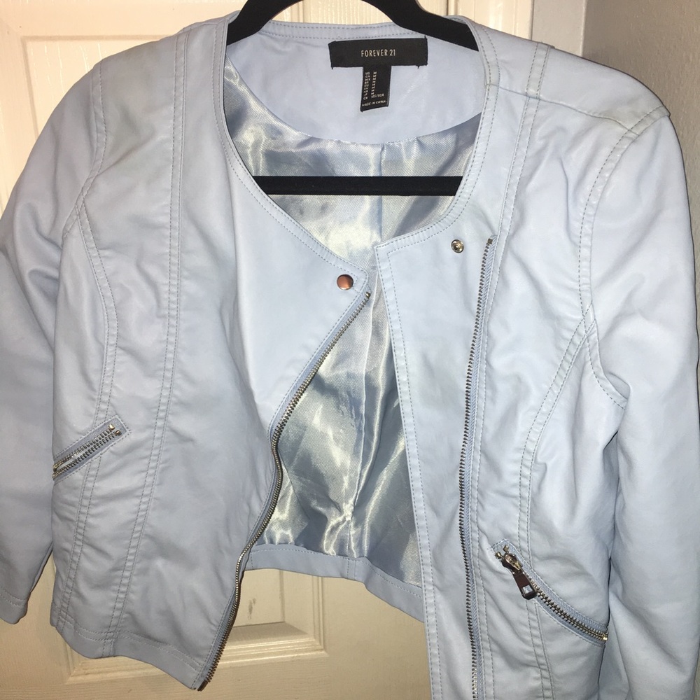 Forever 21 faux blue leather jacket